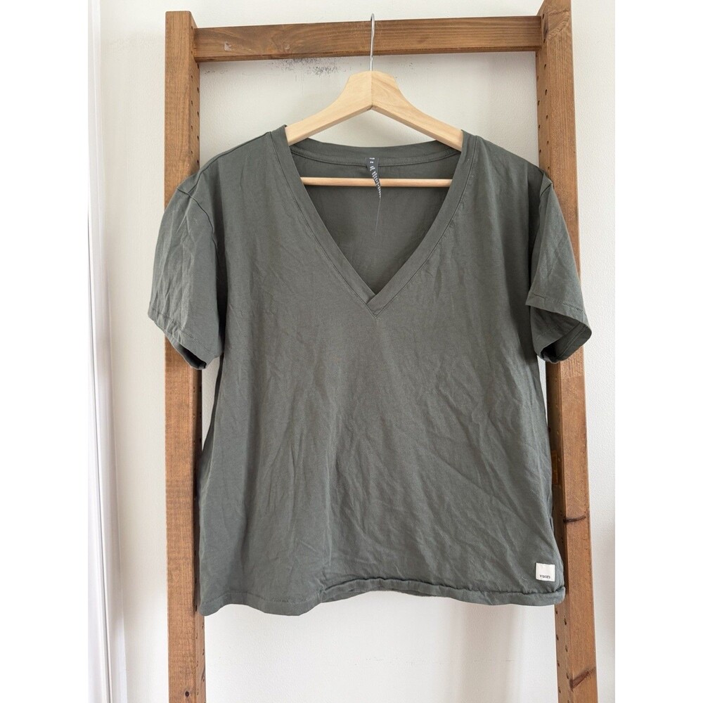 Vuori Womens Sutton V-Neck Short Sleeve T-Shirt Olive Green Cotton Size XS
